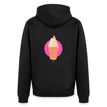 Delulu ist das Solulu Eiscreme - Unisex Premium Bio Zip Hoodie - Schwarz - Hinten - Nico (187cm)