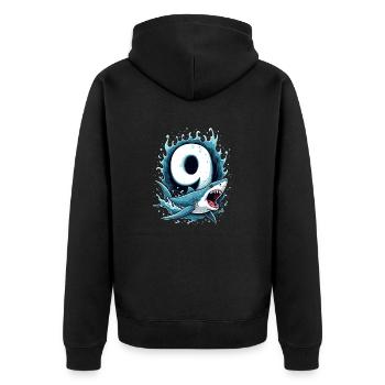 Hai Kindergeburtstag Nummer Neun Abenteuer - Unisex Premium Bio Zip Hoodie - Schwarz - Hinten - Nico (187cm)
