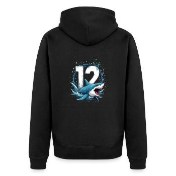 Shark Children's Birthday Party 12 Years Joy - Unisex Premium Organic Zip Hoodie - black - Back - Nico (187cm)
