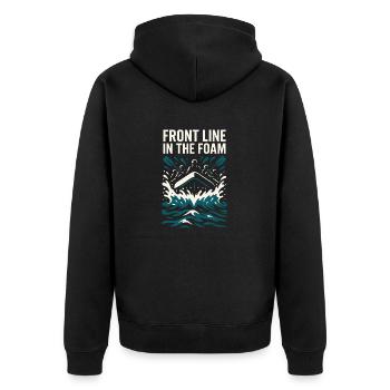 Whitewater Adventure River Rafting Crew Outdoor - Unisex Premium Bio Zip Hoodie - Schwarz - Hinten - Nico (187cm)
