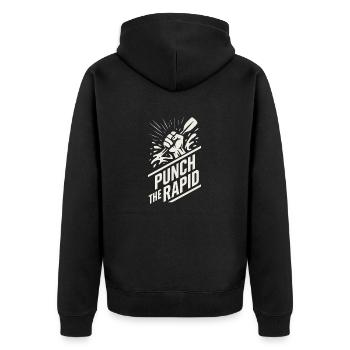 Whitewater Adventure River Rafting Crew Outdoor - Unisex Premium Bio Zip Hoodie - Schwarz - Hinten - Nico (187cm)