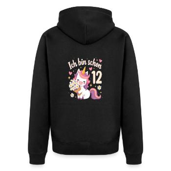 Licorne mignonne 12e anniversaire pour les filles - Veste à capuche bio Premium Unisexe - noir - Dos - Nico (187cm)