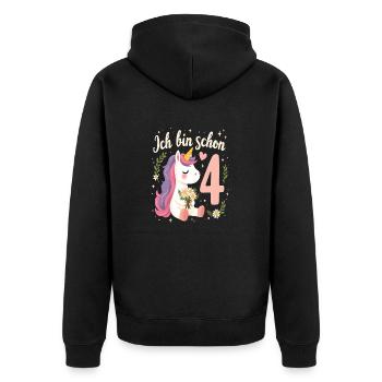 Licorne mignonne 4e anniversaire pour les filles - Veste à capuche bio Premium Unisexe - noir - Dos - Nico (187cm)