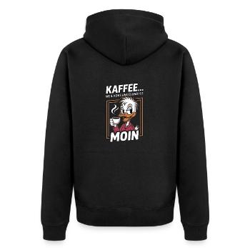 Kaffee Ente Moin - Unisex Premium Bio Zip Hoodie - Schwarz - Hinten - Nico (187cm)