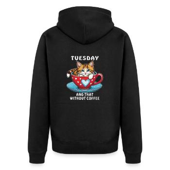 CAT COFFEE CUP TUESDAY AND THAT WITHOUT COFFEE - Unisex Premium Organic Zip Hoodie - black - Back - Nico (187cm)