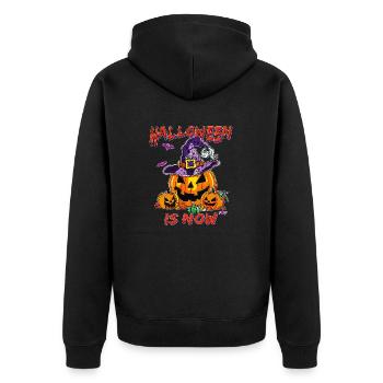 HALLOWEEN IS NOW - Unisex Premium Bio Zip Hoodie - Schwarz - Hinten - Nico (187cm)