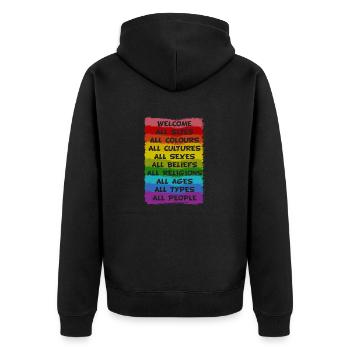 Regenbogen Pride LGBT Toleranz Liebe Gewinnt - Unisex Premium Bio Zip Hoodie - Schwarz - Hinten - Nico (187cm)