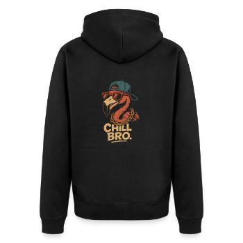 Chill Bro Flamingo entspannen relaxen - Unisex Premium Bio Zip Hoodie - Schwarz - Hinten - Nico (187cm)