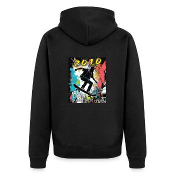 2010 SKAETER Born in the best year - Unisex Premium Bio Zip Hoodie - Schwarz - Hinten - Nico (187cm)