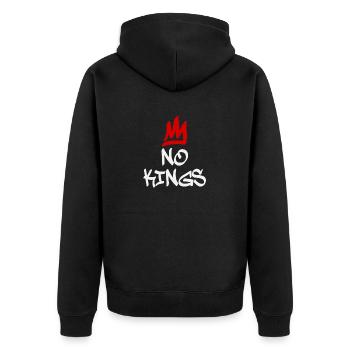 No Kings in America since 1776 - Unisex Premium Bio Zip Hoodie - Schwarz - Hinten - Nico (187cm)