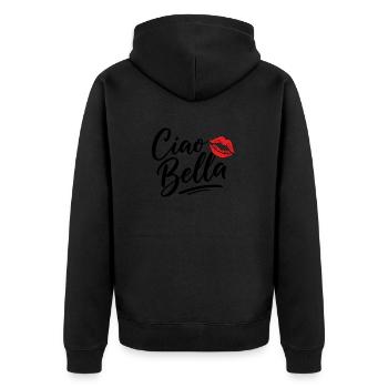 Ciao Bella - Unisex Premium Bio Zip Hoodie - Schwarz - Hinten - Nico (187cm)