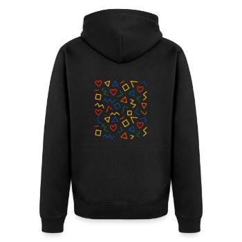 Geometrisches Muster Design - Unisex Premium Bio Zip Hoodie - Schwarz - Hinten - Nico (187cm)