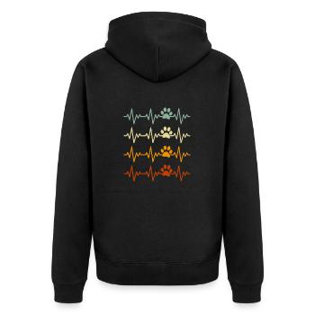 Heartbeat mit Pfoten, Tierliebe Design Paw Cat - Unisex Premium Bio Zip Hoodie - Schwarz - Hinten - Nico (187cm)