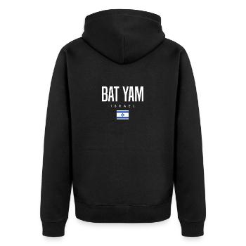 Bat Yam Israel - Unisex Premium Bio Zip Hoodie - Schwarz - Hinten - Nico (187cm)