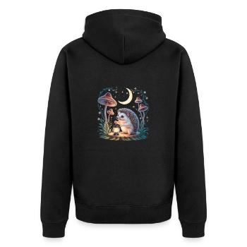 Cute Hedgehog Cottagecore - Unisex Premium Organic Zip Hoodie - black - Back - Nico (187cm)