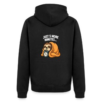 Sloth - "5 Minutes" - Unisex Premium Organic Zip Hoodie - black - Back - Nico (187cm)