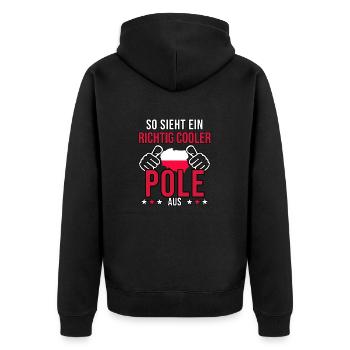 Polen Spruch So sieht ein richtig cooler Pole aus - Unisex Premium Bio Zip Hoodie - Schwarz - Hinten - Nico (187cm)