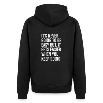 Es wird nie einfach sein, aber es wird einfacher - Unisex Premium Bio Zip Hoodie - Schwarz - Hinten - Nico (187cm)