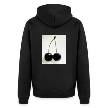 Kirsche - Unisex Premium Bio Zip Hoodie - Schwarz - Hinten - Nico (187cm)