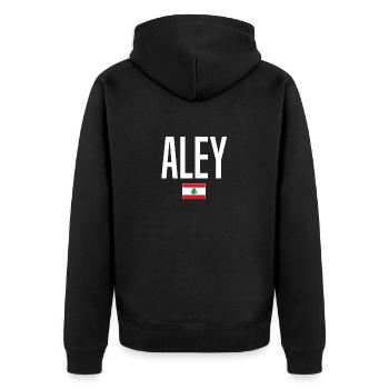 Aley Libanon - Unisex Premium Bio Zip Hoodie - Schwarz - Hinten - Nico (187cm)
