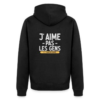 J’aime pas les gens T-shirt drôle français - Veste à capuche bio Premium Unisexe - noir - Dos - Nico (187cm)