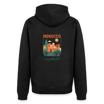 Marokko Retro Marokkanisches Kulturmuster - Unisex Premium Bio Zip Hoodie - Schwarz - Hinten - Nico (187cm)