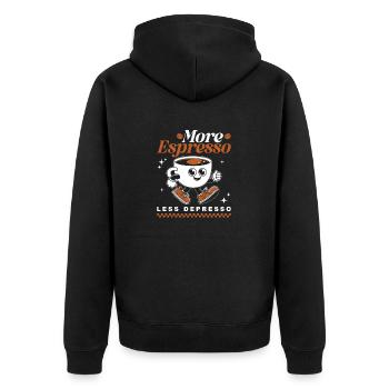 More Espresso Less Depresso Coffee - Unisex Premium Bio Zip Hoodie - Schwarz - Hinten - Nico (187cm)