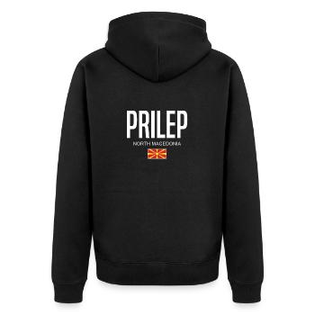 Prilep Nordmazedonien - Unisex Premium Bio Zip Hoodie - Schwarz - Hinten - Nico (187cm)