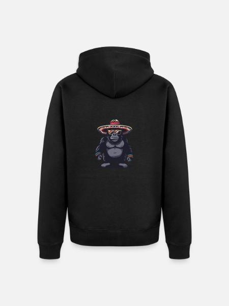 Gorilla Comic Funny Sombrero - Unisex Premium Organic Zip Hoodie - black