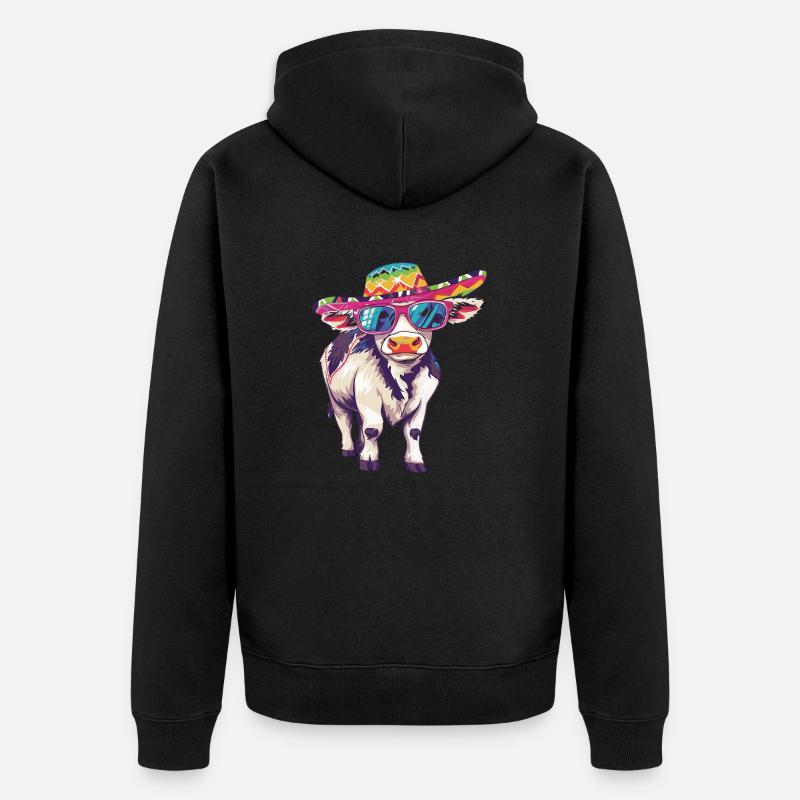 Vache Bande Dessinée Drôle Sombrero - Veste à capuche bio Premium Unisexe - noir