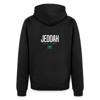 Jeddah Saudi-Arabien - Unisex Premium Bio Zip Hoodie - Schwarz - Hinten - Nico (187cm)