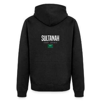 Sultanah Saudi-Arabien - Unisex Premium Bio Zip Hoodie - Schwarz - Hinten - Nico (187cm)