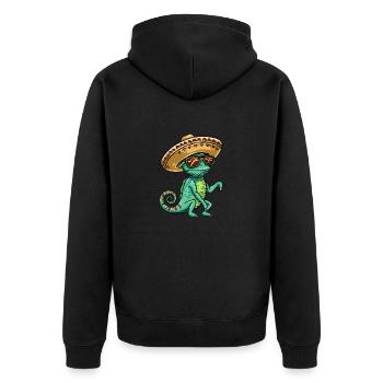 Chameleon Lustig Sombrero - Unisex Premium Bio Zip Hoodie - Schwarz - Hinten - Nico (187cm)