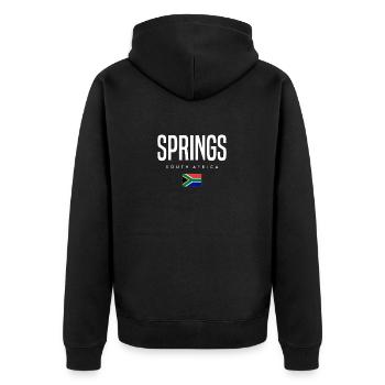 Springs Südafrika - Unisex Premium Bio Zip Hoodie - Schwarz - Hinten - Nico (187cm)