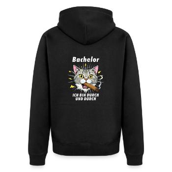 CAT Cigar Bachelor - Unisex Premium Organic Zip Hoodie - black - Back - Nico (187cm)
