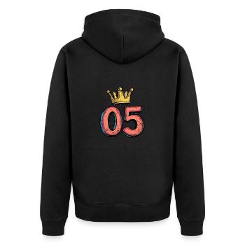 5 Zahl Krone - Unisex Premium Bio Zip Hoodie - Schwarz - Hinten - Nico (187cm)
