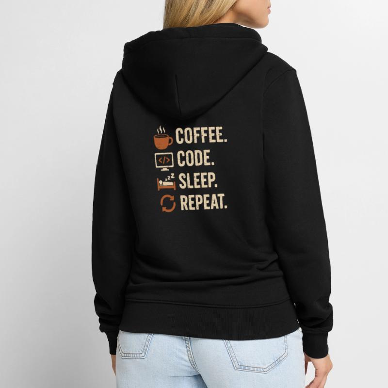 Geek-Coder-Routine – Kaffee, Code, Schlaf, mehr Unisex Premium Bio Zip Hoodie