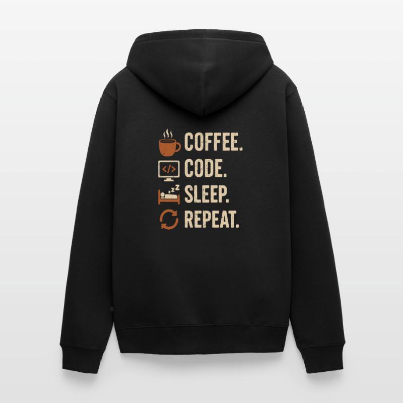Geek-Coder-Routine – Kaffee, Code, Schlaf, mehr Unisex Premium Bio Zip Hoodie