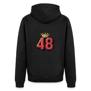 48 Zahl Krone - Unisex Premium Bio Zip Hoodie - Schwarz - Hinten - Nico (187cm)