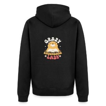Crazy Groundhog Lady Rodent Animal - Unisex Premium Bio Zip Hoodie - Schwarz - Hinten - Nico (187cm)
