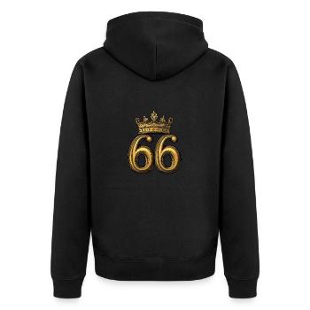 66 Zahl Krone - Unisex Premium Bio Zip Hoodie - Schwarz - Hinten - Nico (187cm)