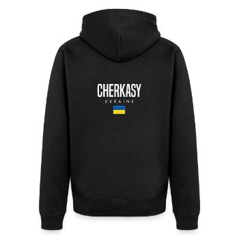 Cherkasy Ukraine - Unisex Premium Bio Zip Hoodie - Schwarz - Hinten - Nico (187cm)