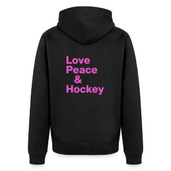 feldhockey hockey fieldhockey love peace hockey - Unisex Premium Bio Zip Hoodie - Schwarz - Hinten - Nico (187cm)