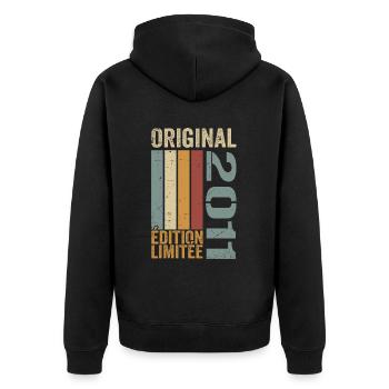 2011 | Limited Edition Geburtstagsgeschenk 2011 - Unisex Premium Bio Zip Hoodie - Schwarz - Hinten - Nico (187cm)