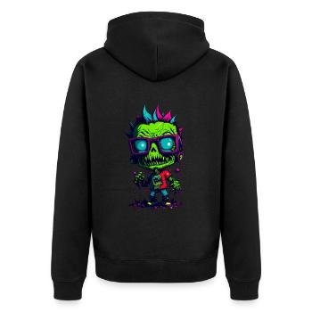 Bunter cooler Zombie - Unisex Premium Bio Zip Hoodie - Schwarz - Hinten - Nico (187cm)