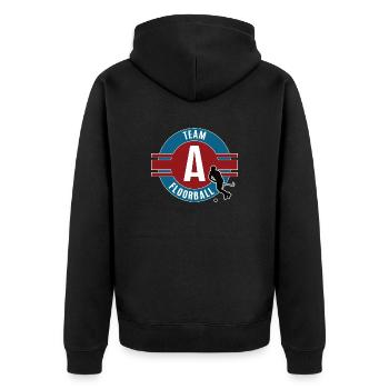 Floorball A Team Mannschaft Spieler Spiel Hockey - Unisex Premium Bio Zip Hoodie - Schwarz - Hinten - Nico (187cm)