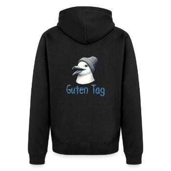 Guten Tag - Moin Möwe mit Beanie Mütze - Unisex Premium Bio Zip Hoodie - Schwarz - Hinten - Nico (187cm)