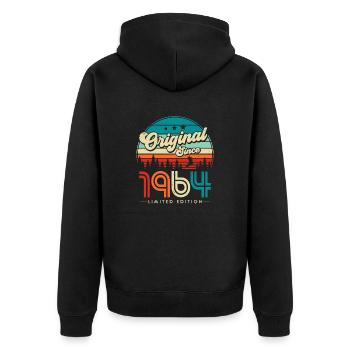 Vintage 1964 Retro Jahrgang Geburtstag Geschenk - Unisex Premium Bio Zip Hoodie - Schwarz - Hinten - Nico (187cm)