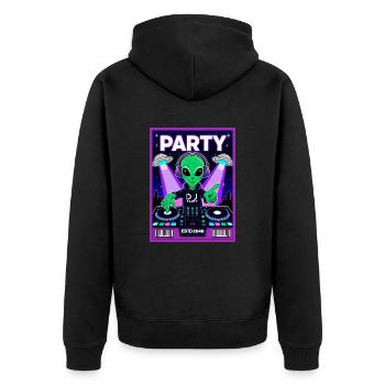 Alien Party 2040 - Unisex Premium Bio Zip Hoodie - Schwarz - Hinten - Nico (187cm)