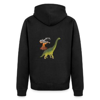 Dino und Vulkan - Unisex Premium Bio Zip Hoodie - Schwarz - Hinten - Nico (187cm)